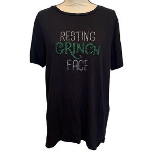 Rhinestone Resting Grinch Face Short Sleeve Christmas Holiday Short Sleeve Tee